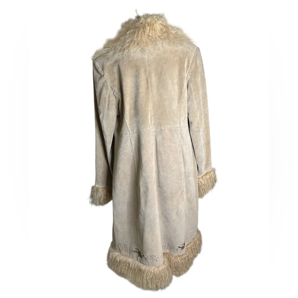 Vintage Y2K Colebrook Penny Lane Coat Camel Suede Mongolian Lamb Fur 2001 Rare Tan Size M - Image 3