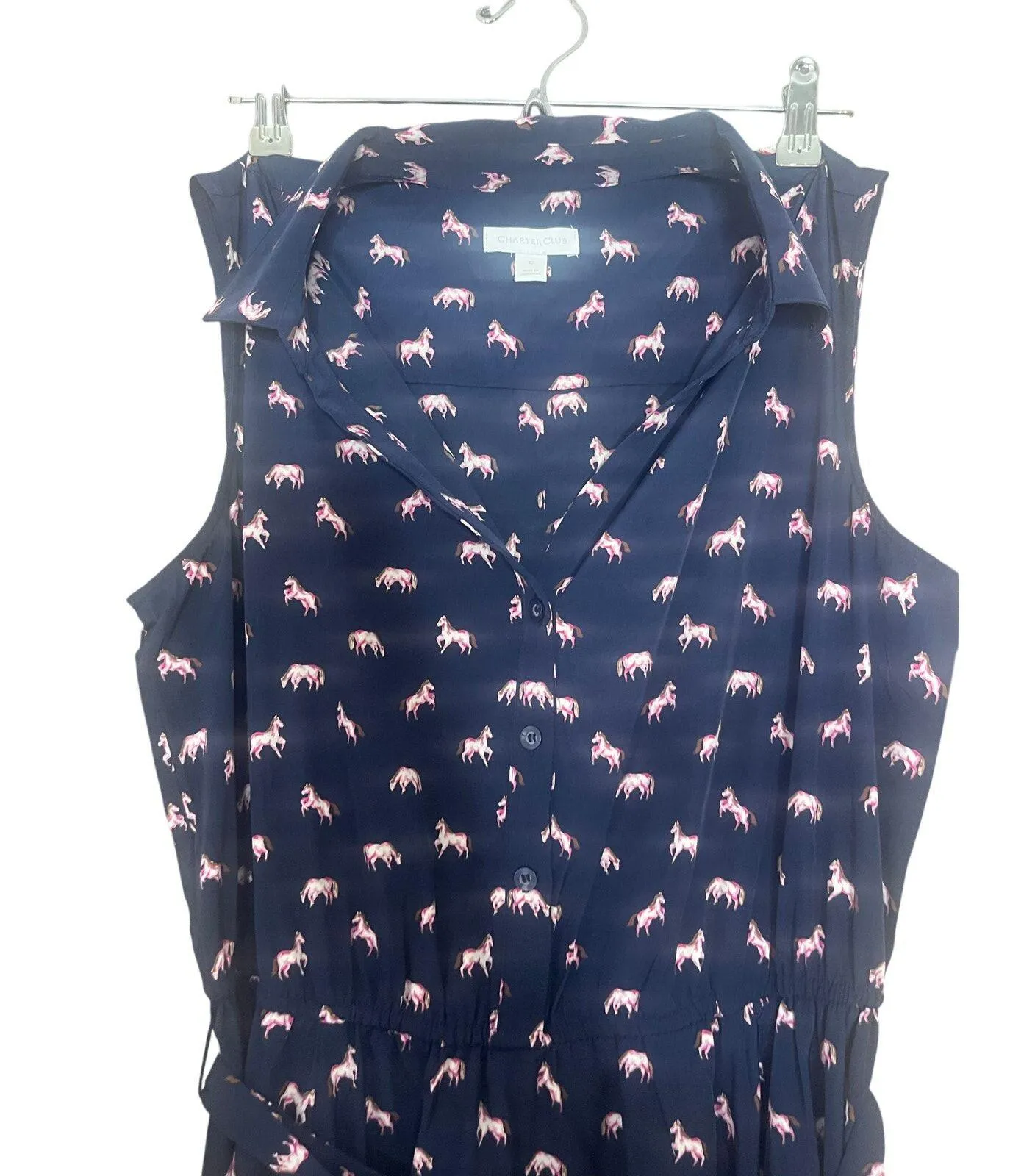 Charter Club Shirtdress womens dress Size 12 EUC Blue Pink Horse - Image 4
