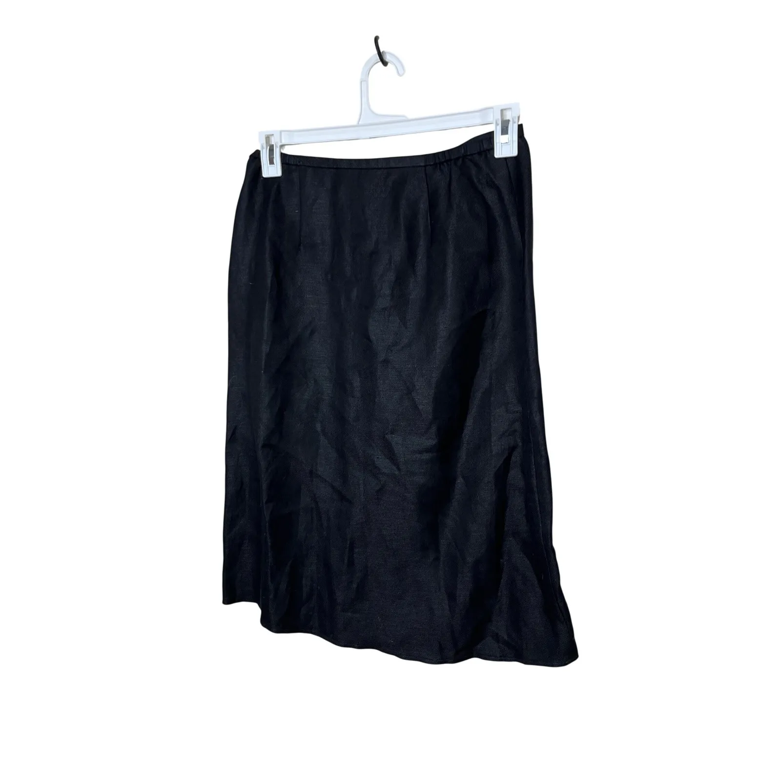Mary McFadden Petite Black Linen Blend Midi Skirt White Floral Embroidery 8P - Image 5