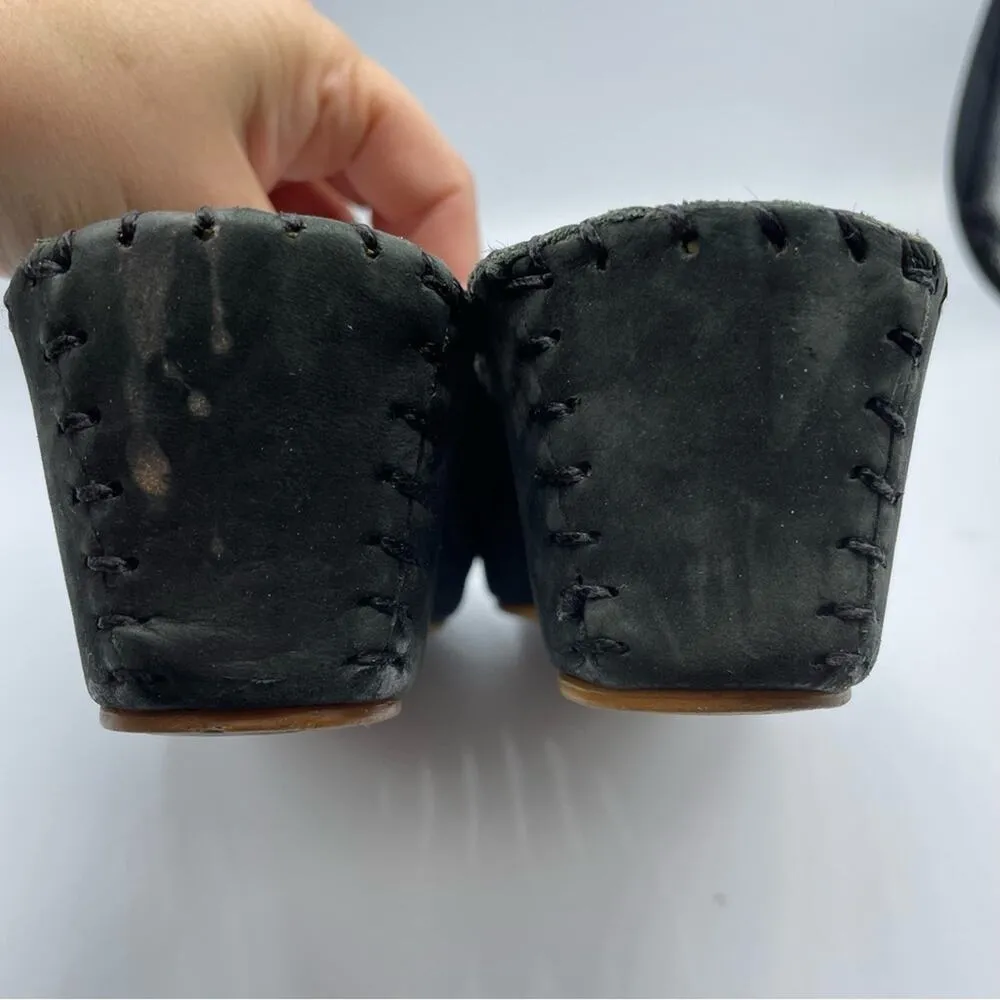 La Plume Black Suede Leather Slip On Mule Wedge Sandal Womens 38 Comfort Flat Size 7.5 - Image 8