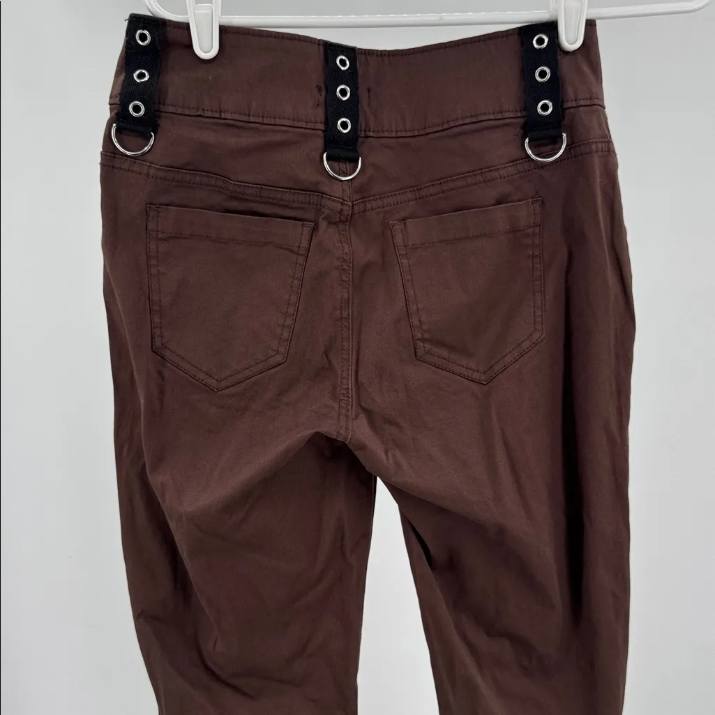 Hot Topic Brown Contrast Grommet Strap Flare Pants 3 goth emo punk concert - Image 8