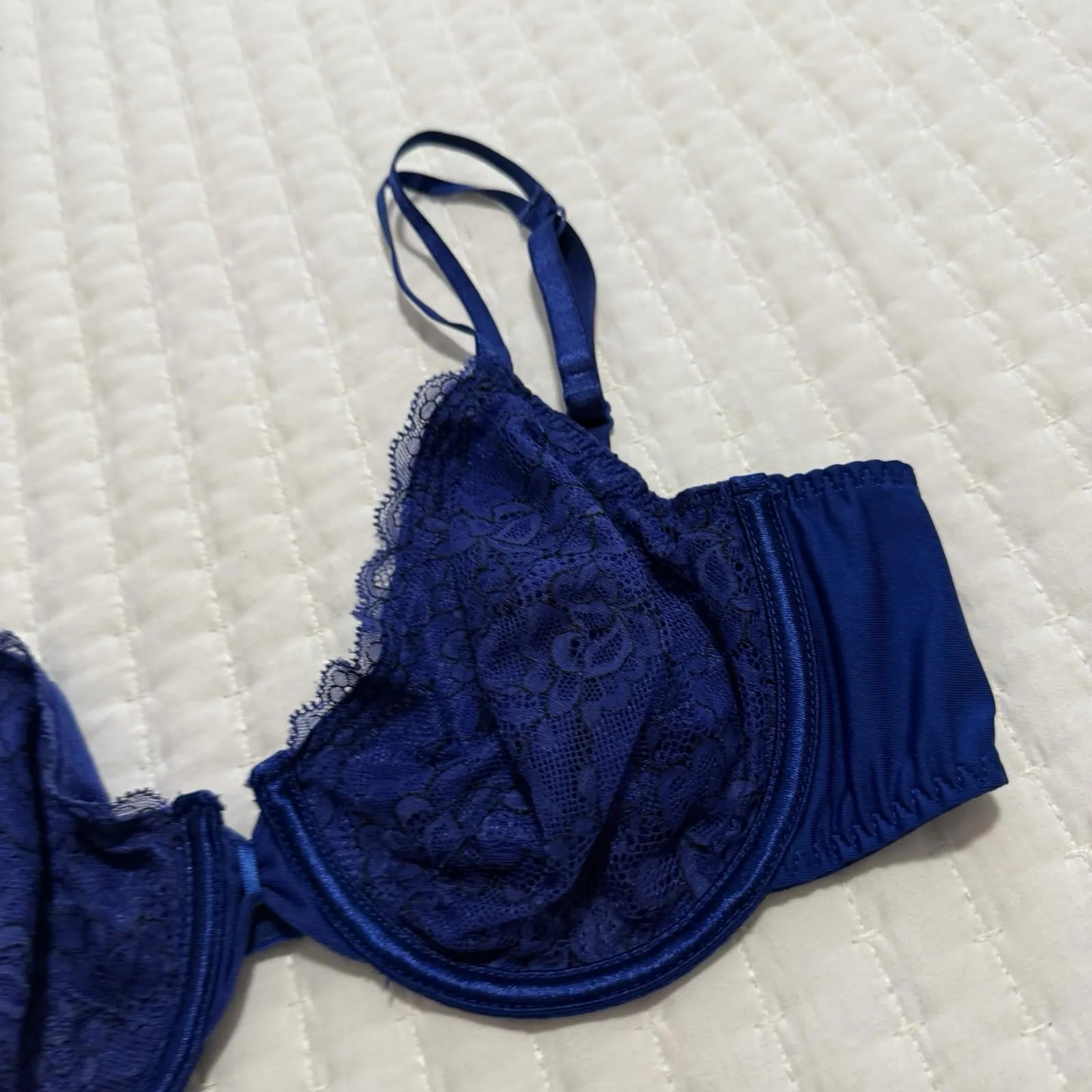 Vassarette 38B Blue Floral Lace Underwire Bra Unlined Style 75117 - Image 7