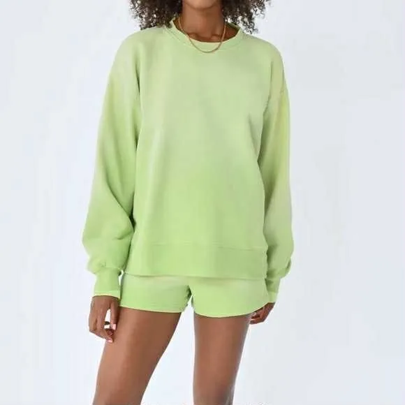 Tna Aritzia Cozy Fleece Perfect Crewneck Sweatshirt Lime Green Size 2 Oversized - Image 3