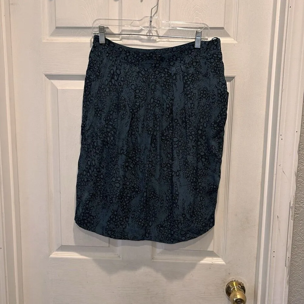 Anthropologie Pyrus‎ London Blue Silk Pleated Skirt Animal Print Pockets Large - Image 5