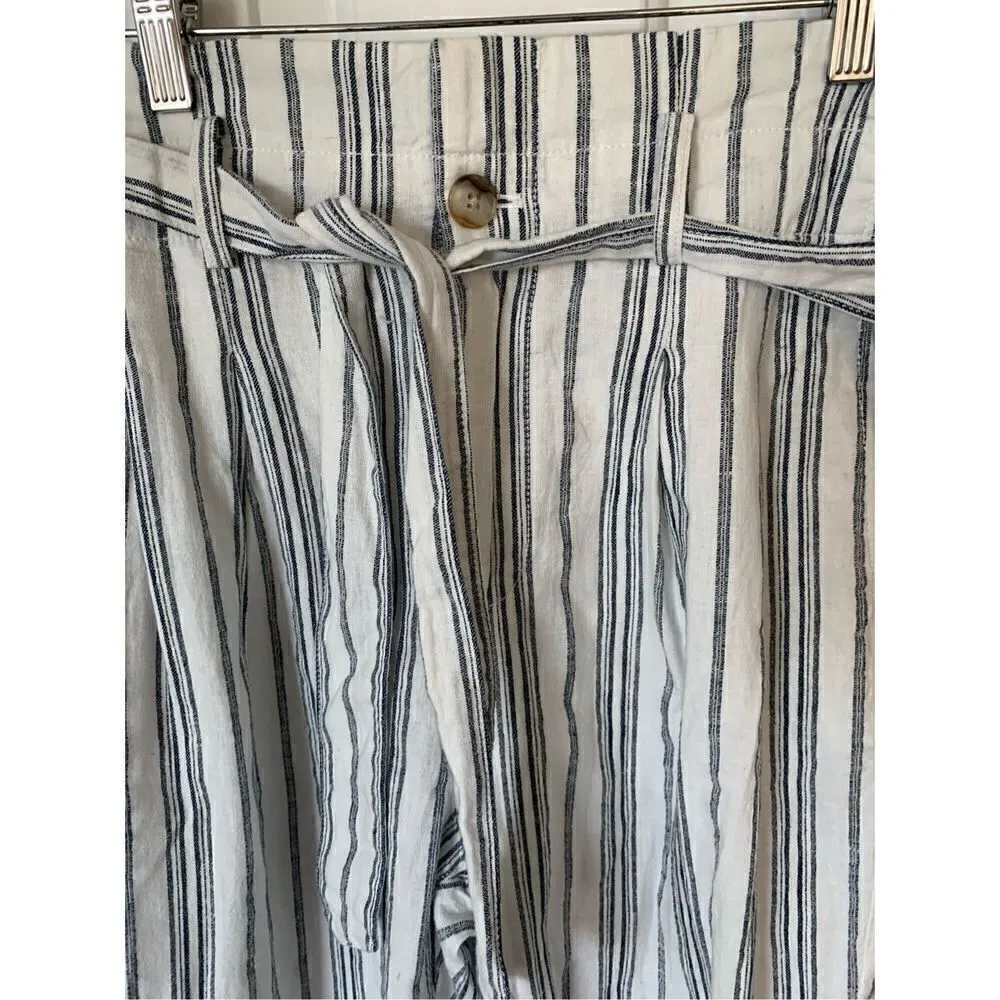 Madewell Linen-Cotton Paperbag Pants in Dark Baltic Stripe ankle pants size 6 - Image 2
