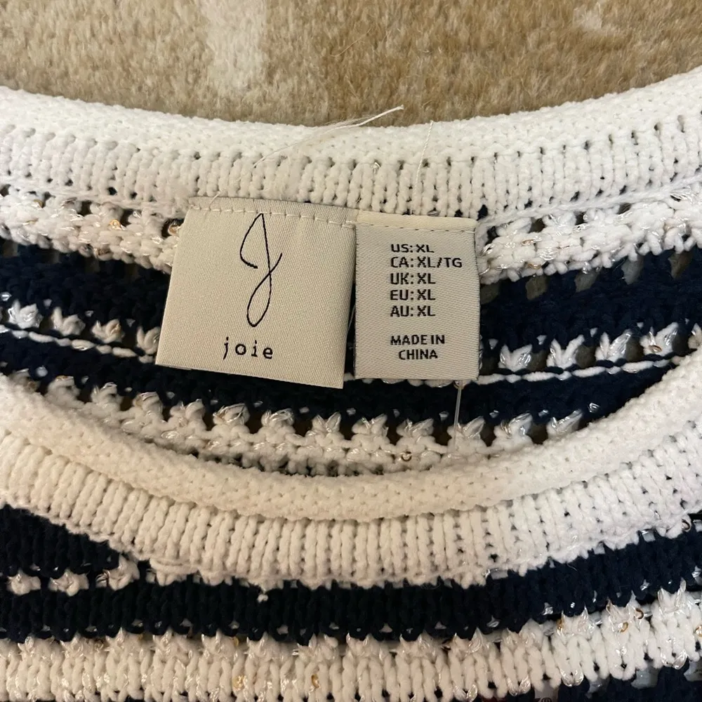 Joie NWT blue white gold sparkle stripe sweater vest women’s size XL - Image 5