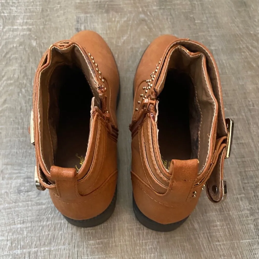 Tan Low Ankle Boots Vegan Faux Leather Women's 6.5 Studs Buckle Western Boho - Image 11