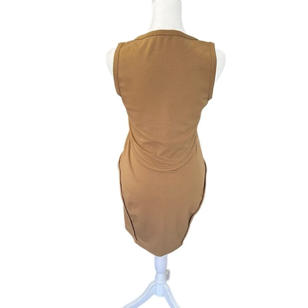 T by Alexander Wang Full Zip Knee Length Bodycon Dress Small Tan - Image 4