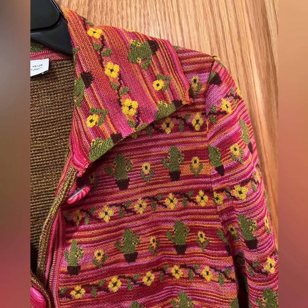 ZARA Cactus Flower Jacquard Knit Lightweight Cardigan Sweater Jacket Size‎ Small - Image 11