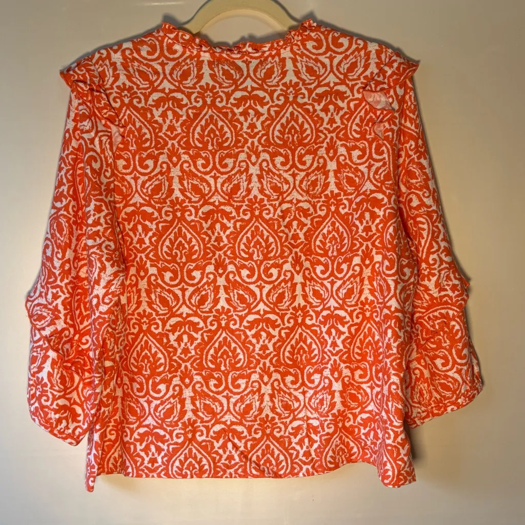 Marc New York  Orange and White  Patterned Blouse - Image 2