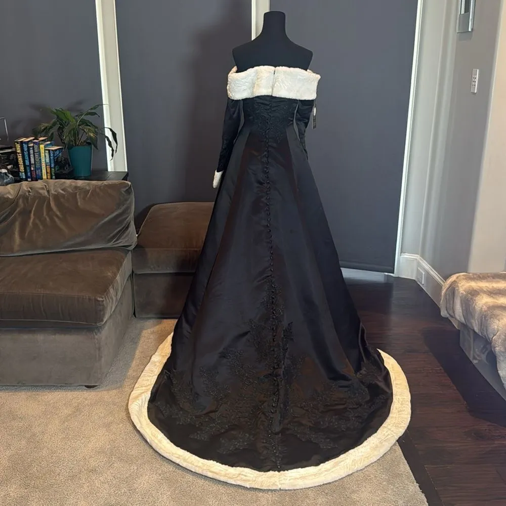 Women’s Black Off the Shoulder Christmas Holiday Winter Dress Train Size 2 NWT - Image 4