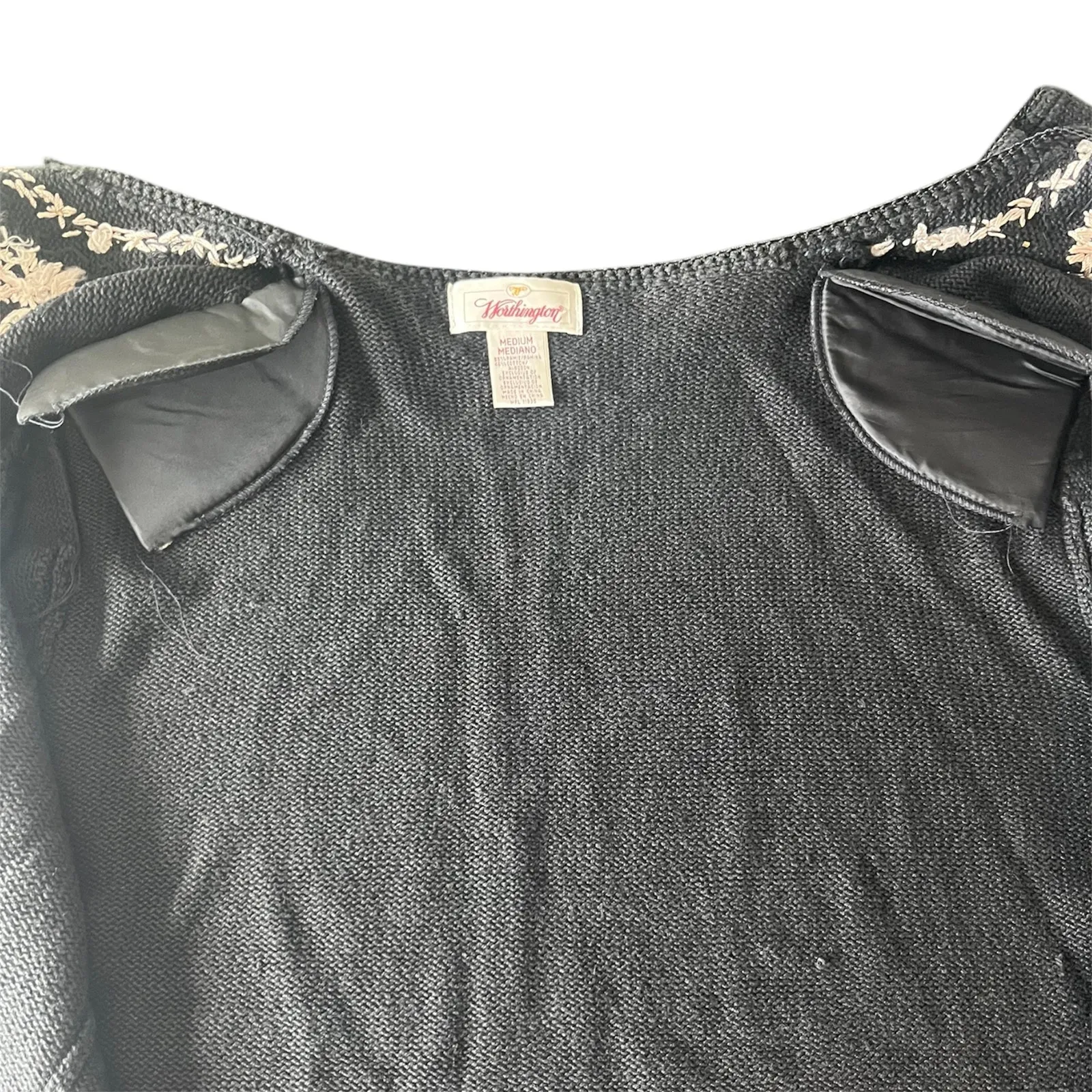 Worthington Black Floral Embroidered Beaded Knit Cardigan Grannycore Retro Sz M - Image 9