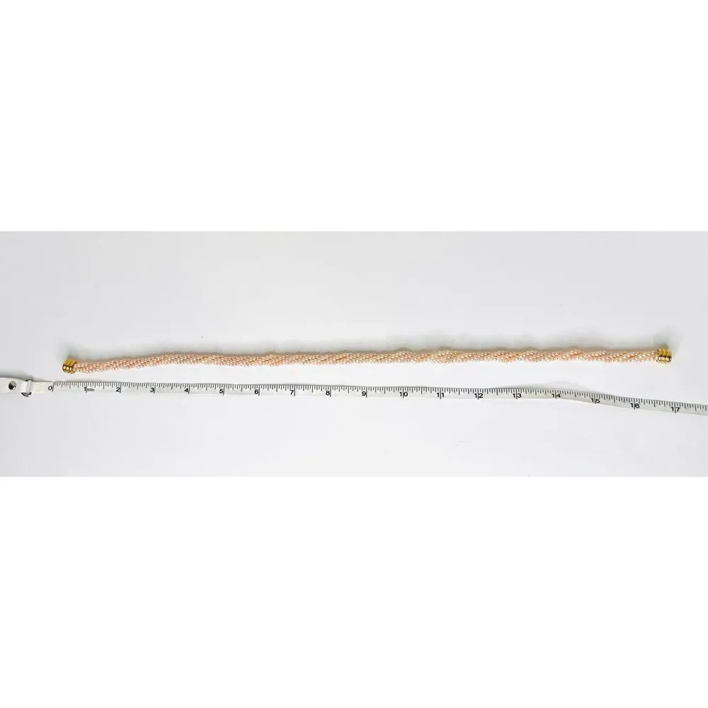 Pink Pearl Beaded Twisted Necklace & Bracelet, Hoop Pearl Earrings Set White - Image 2