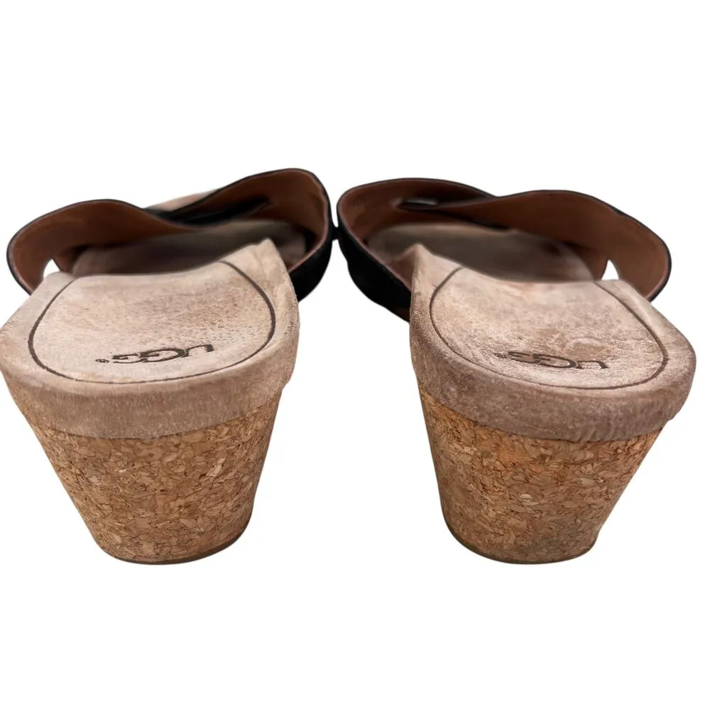 UGG LYRA Wedge Sandals 11 Black Criss Cross Slides 1009854 - Image 2