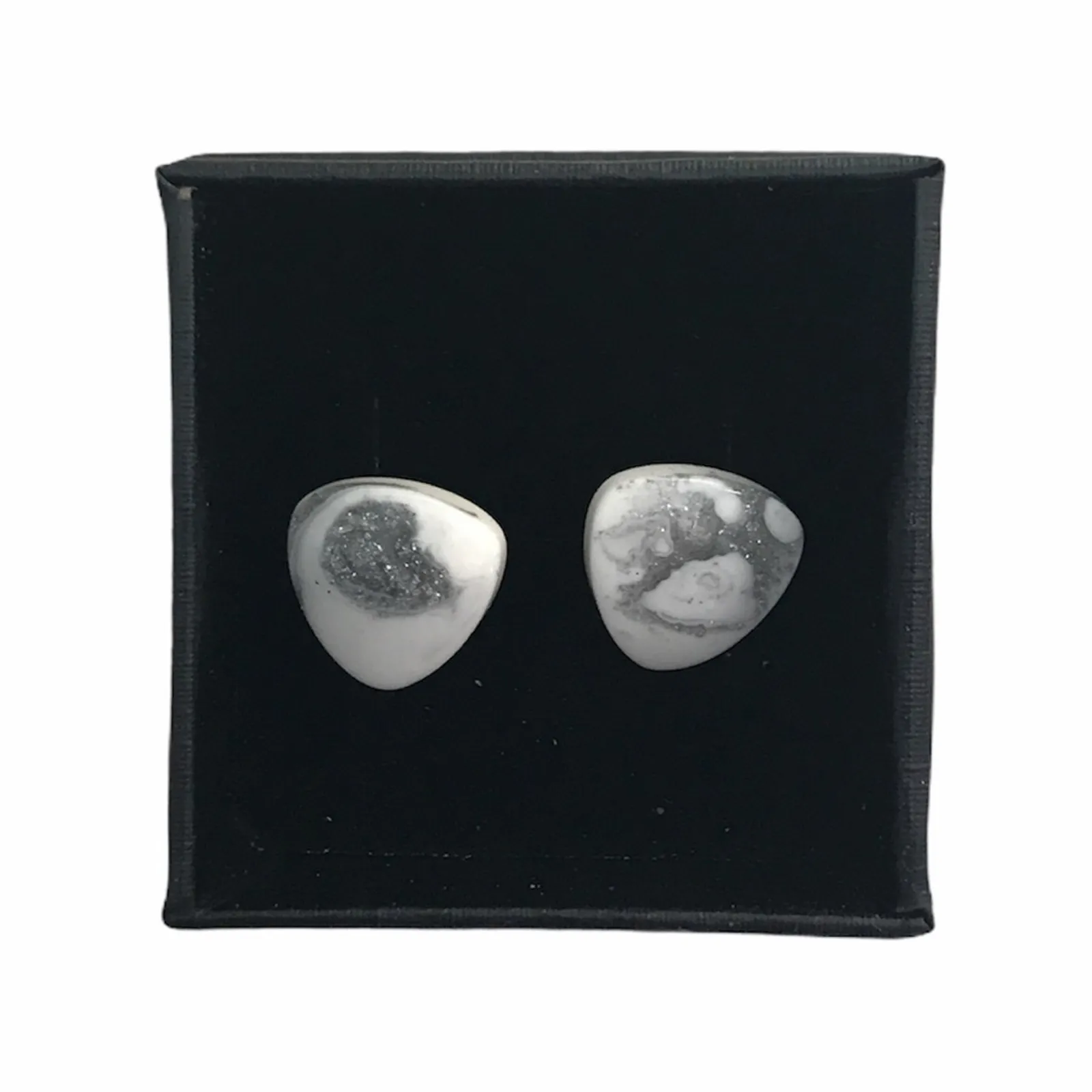 Faux Marble Stud Earrings Grey White - Image 2