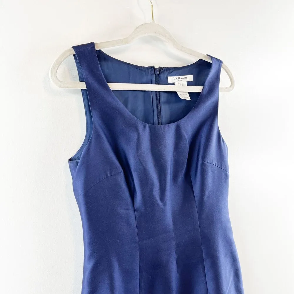 L.K. Bennett Sleeveless Wool Silk Blend Knee Length Sheath Dress Navy Blue 6 - Image 5