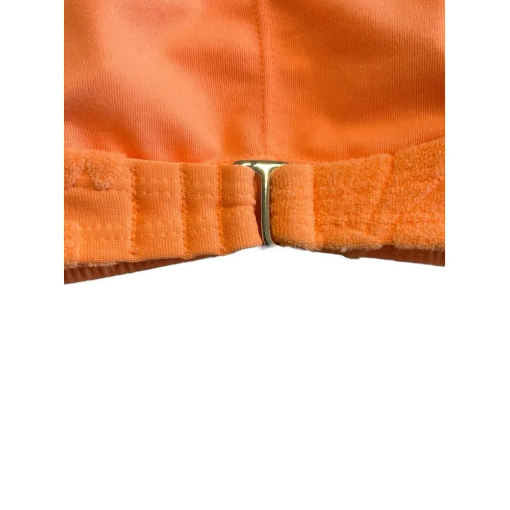 Xhilaration Halter Bikini Top Womens M Orange French Terry Floral Texture Padded - Image 9