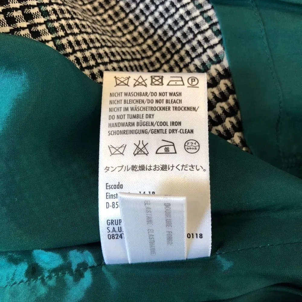 Escada Houndstooth Black White Green Pencil Skirt size 4/34 - Image 10