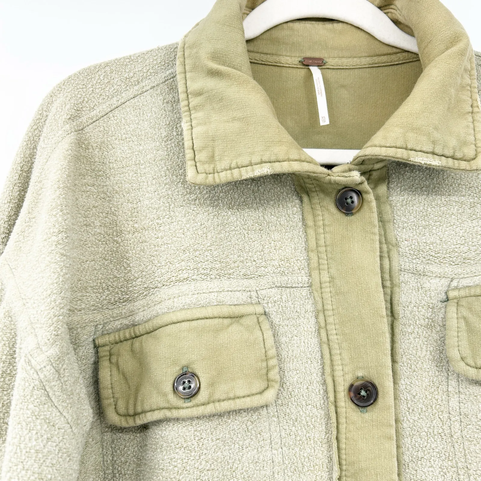 Free People FP Womens Fall Ruby Oversized Distressed Shirt‎ Jacket Shacket XS - Image 3