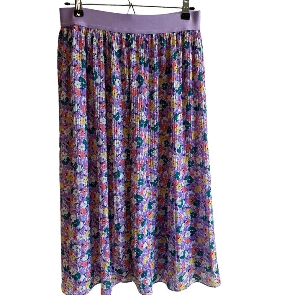 Skies Are‎ Blue Lavender Floral Pleated Midi Skirt Size Medium - Image 4