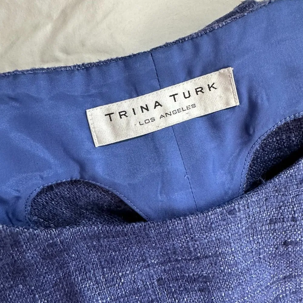 Trina Turk Blue 100% Silk Floral Cutout Sleeveless Dress Women's 4* - Image 10