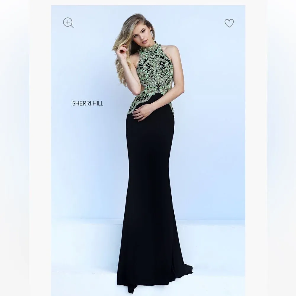 Sherri Hill 50153 Black/Green Beaded Prom Dress - Image 2