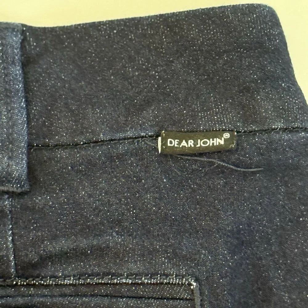 DEAR JOHN Womens 26 Denim Shorts Dark Blue Cuffed Stretch Classic Casual - Image 7