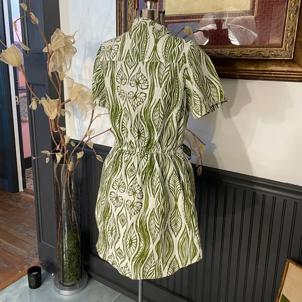 Olivia James The Label Austin Mini Dress In Lilypad Green 100% Linen - Image 8