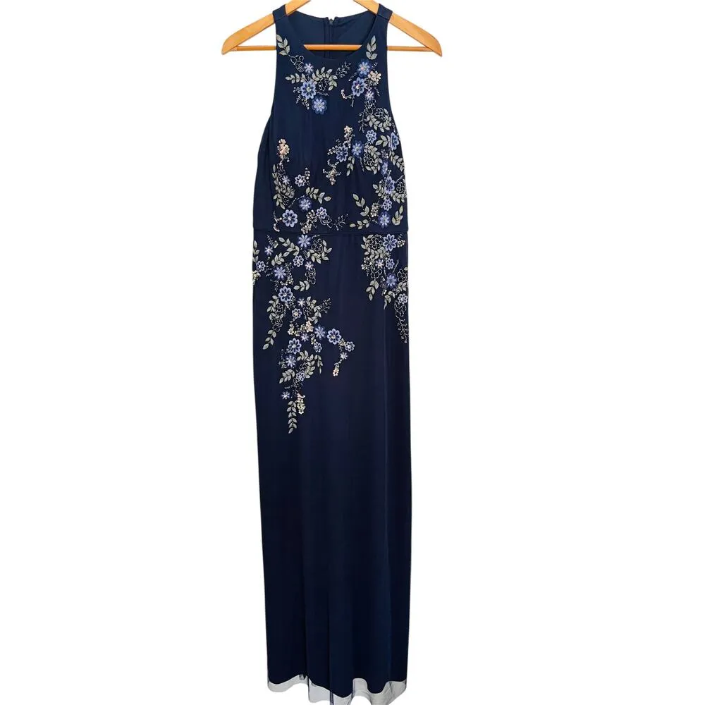 Aidan Mattox Embellished Floral-Embroidered Column Long Gown size 8 NWT - Image 7