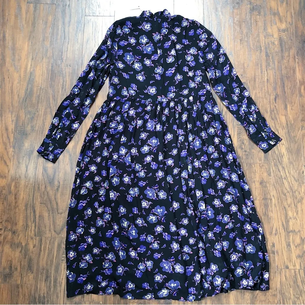 Ganni • Floral Print Georgette Midi Dress black purple flowy chiffon high neck - Image 14