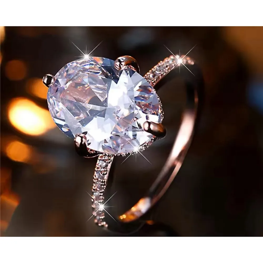 NEW Women's 6Ct Yellow Gold Plated Silver Oval Simulated‎ Diamond Ring - Image 7