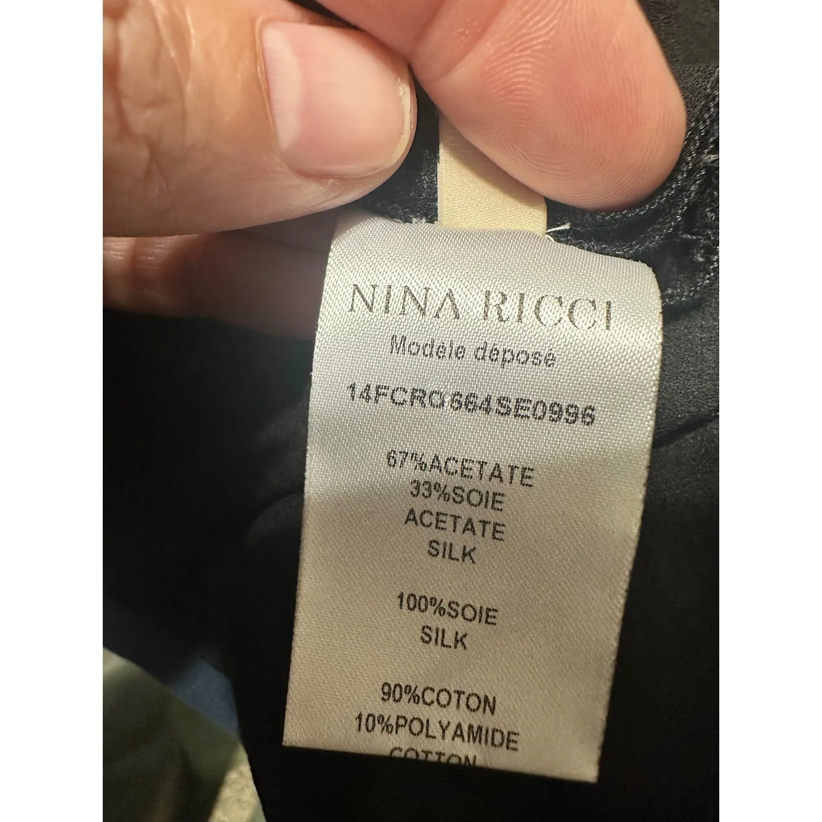 Nina Ricci Black Lace Cap Sleeve V Neck Cocktail Party Dress Size‎ 10 Silk Blend - Image 8