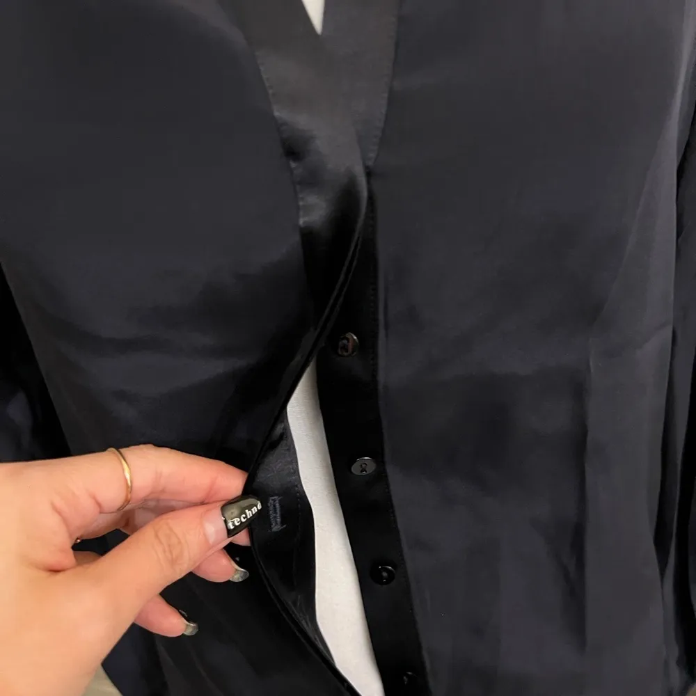 Maje  Navy Blue Buttoned SILK  Blouse with Mandarin Collar - Image 12