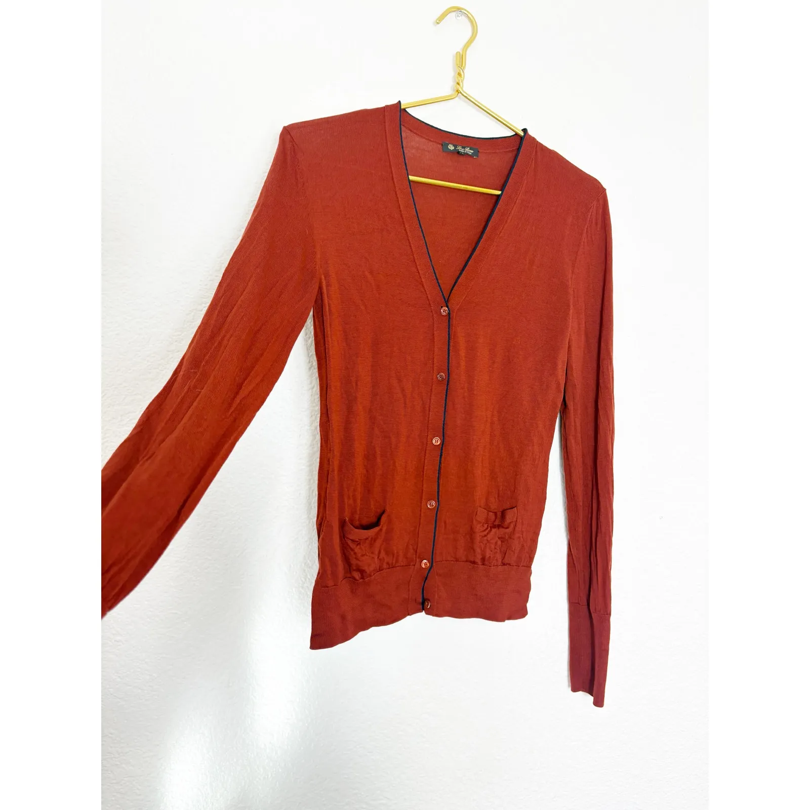 Loro Piana Virgin Wool Rust Orange Lightweight Cardigan Size 38 Quiet Luxury - Image 9