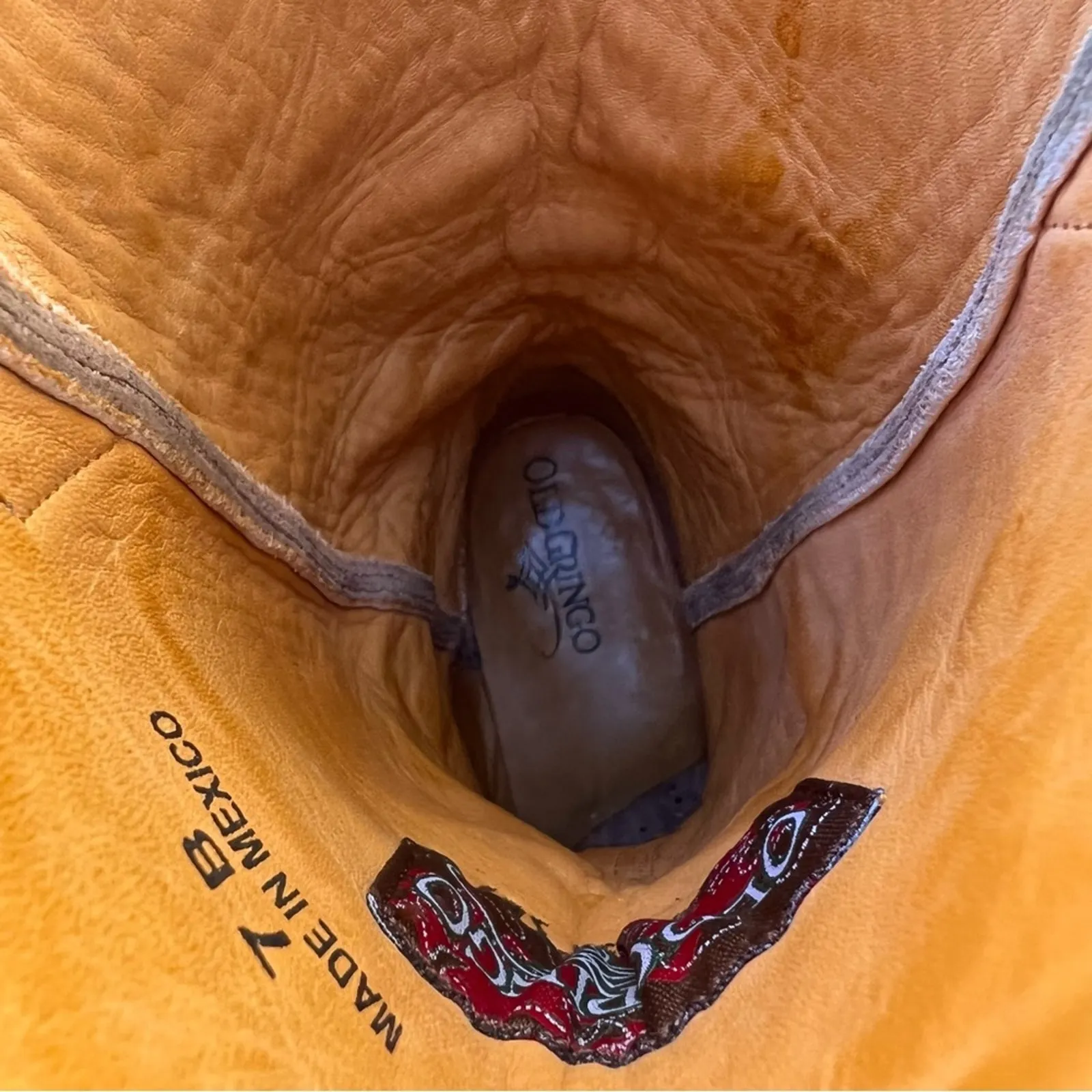 Old Gringo weathered tan and Robbins egg blue overlay point toe cowgirl boots 7B - Image 9