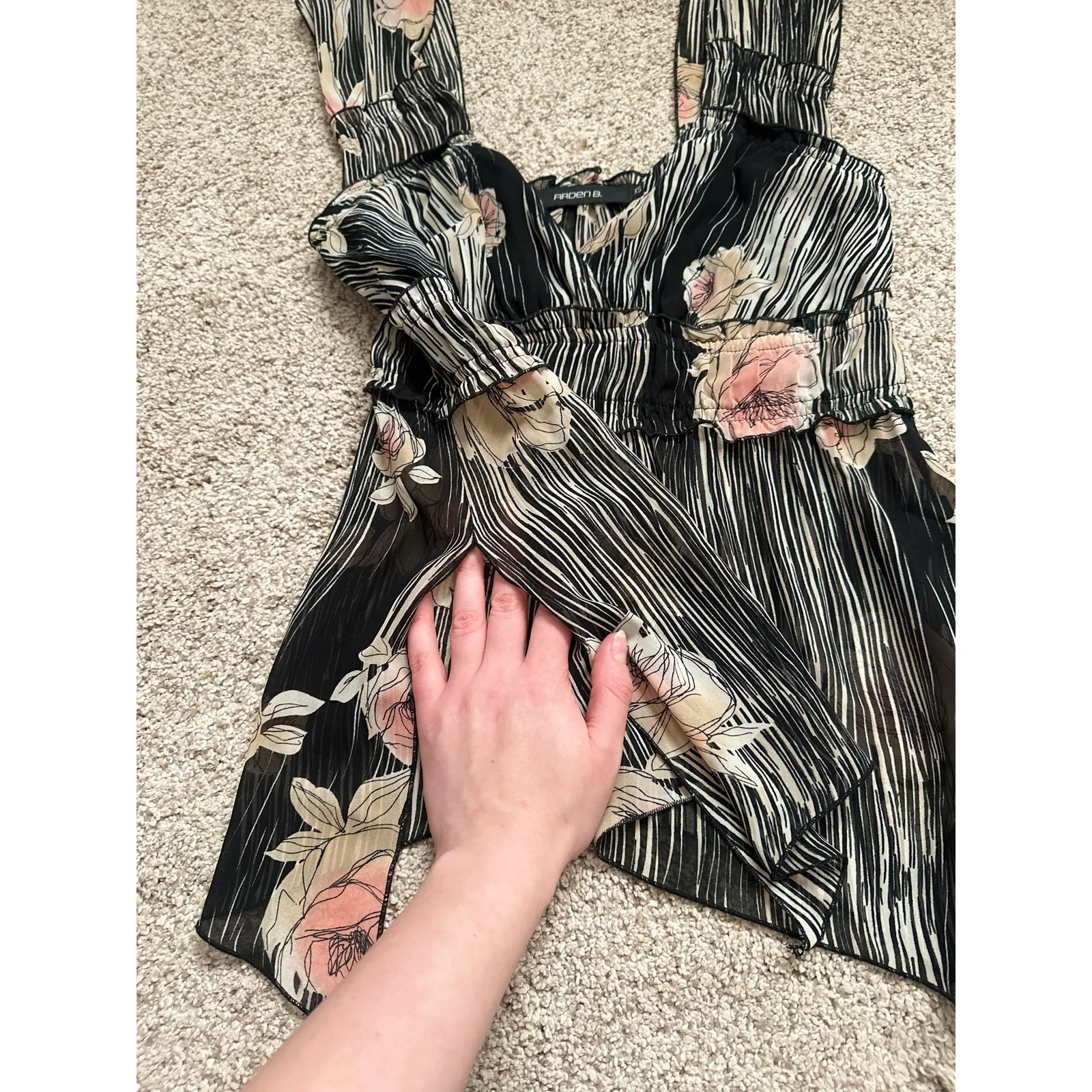 Vintage Arden B XS 90s Zebra Floral Rose Sheer Tank Top Going out Top Fairycore Black - Image 9