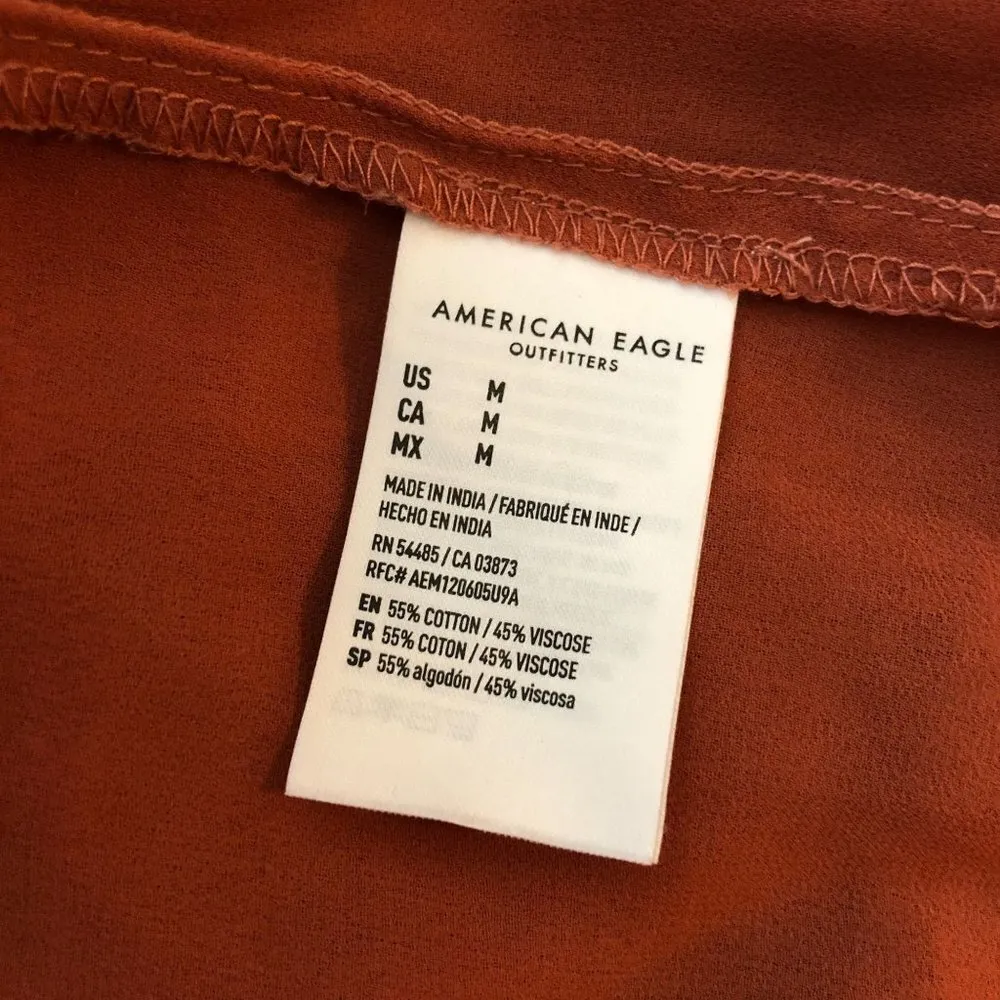 American Eagle Womens Mini Dress Puff Sleeve Low Back Cottagecore Orange M - Image 4