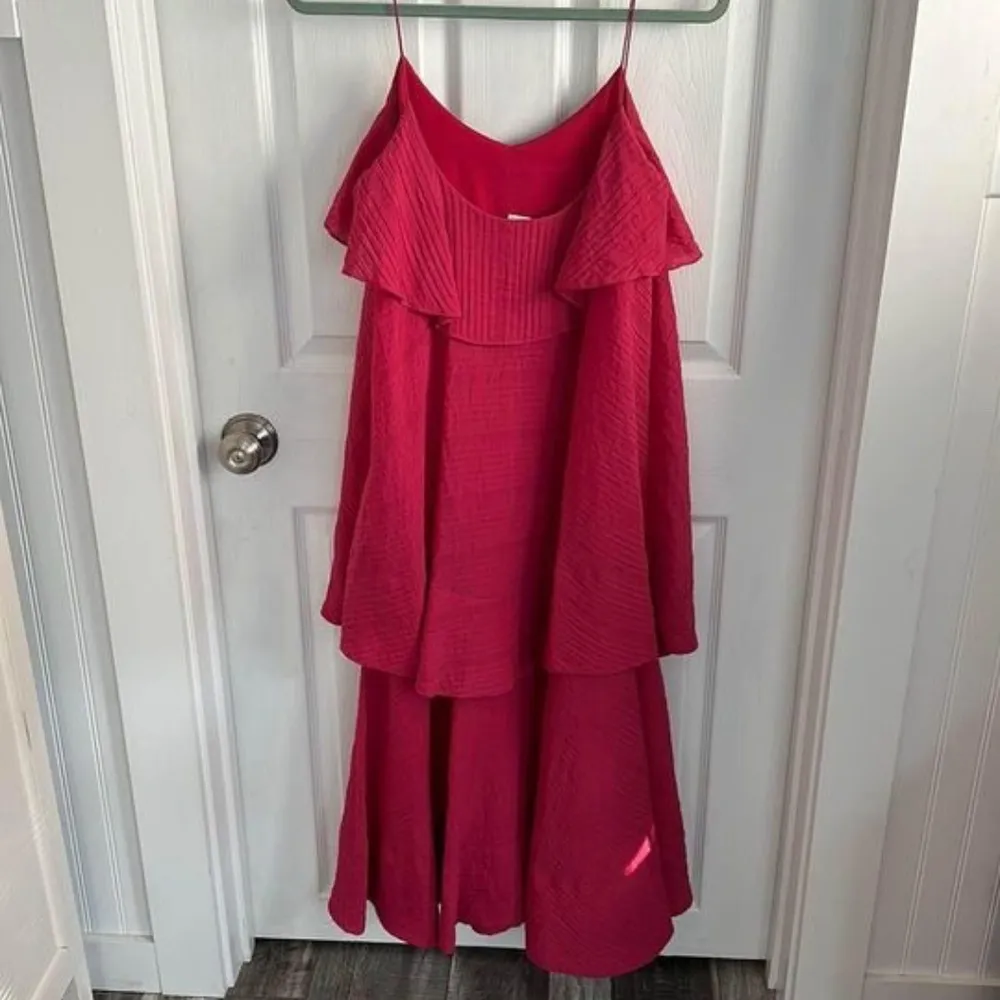 fushia pink belted long flowy tiered sundress (size 0) - Image 2