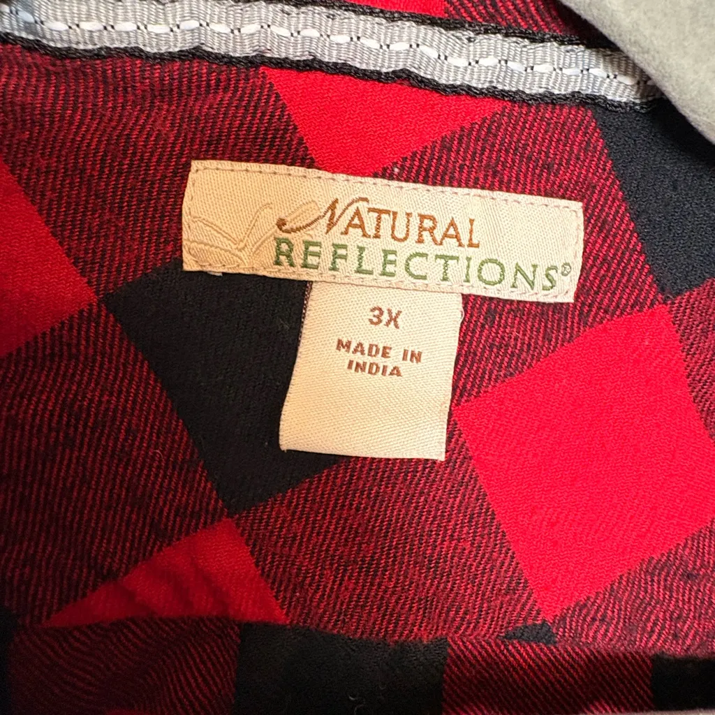 Natural Reflections Red Buffalo Plaid Flannel Shirt Cabincore Casual 3X - Image 4