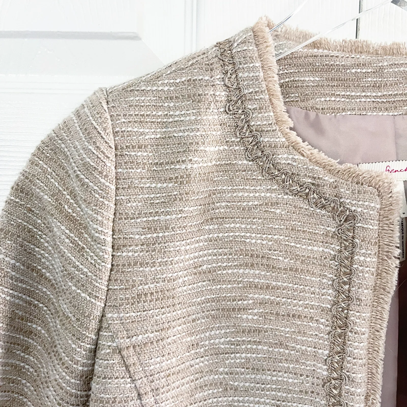 Frenchi Cream Boucle Gold Metallic Weave Blazer - Image 2