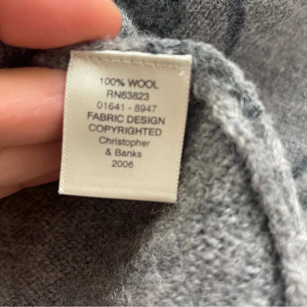 Christopher & Banks Women's Large Gray Floral Zip Sweater 100% Wool. RN 63823 - Image 7