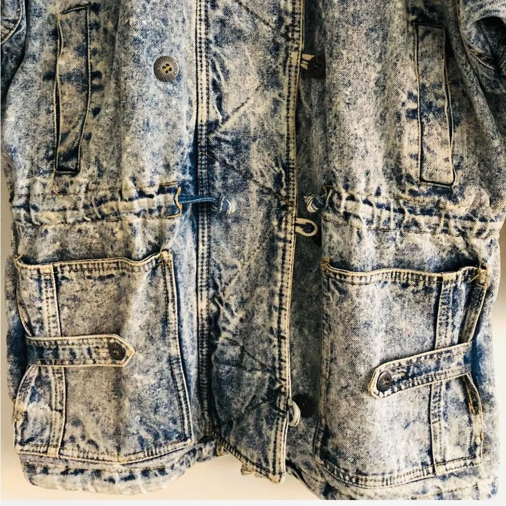 Vintage 80s Authentic Whipp Denim Jacket Acid Wash Long Oversized Toggle Closure - Image 3