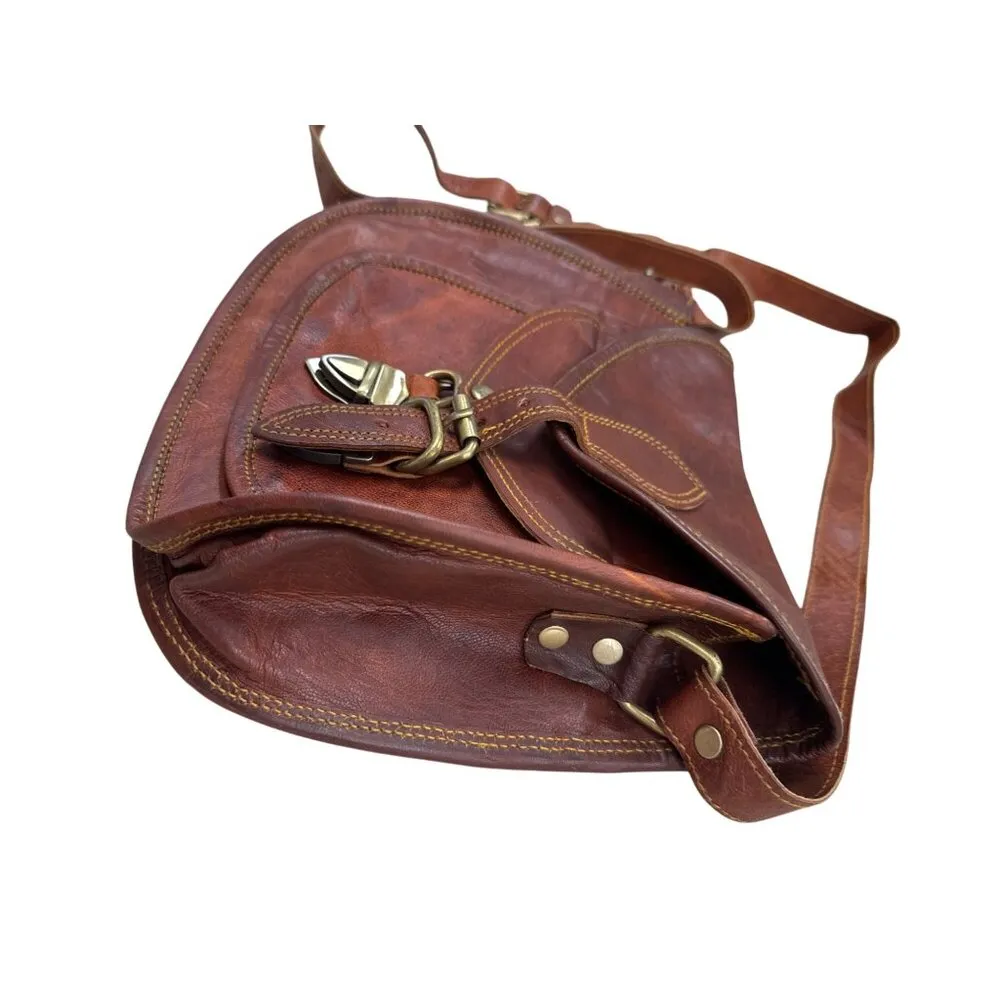 Firu womens Vintage Leather Handmade crossbody Purse 9x10 SKU 7164 Brown - Image 4