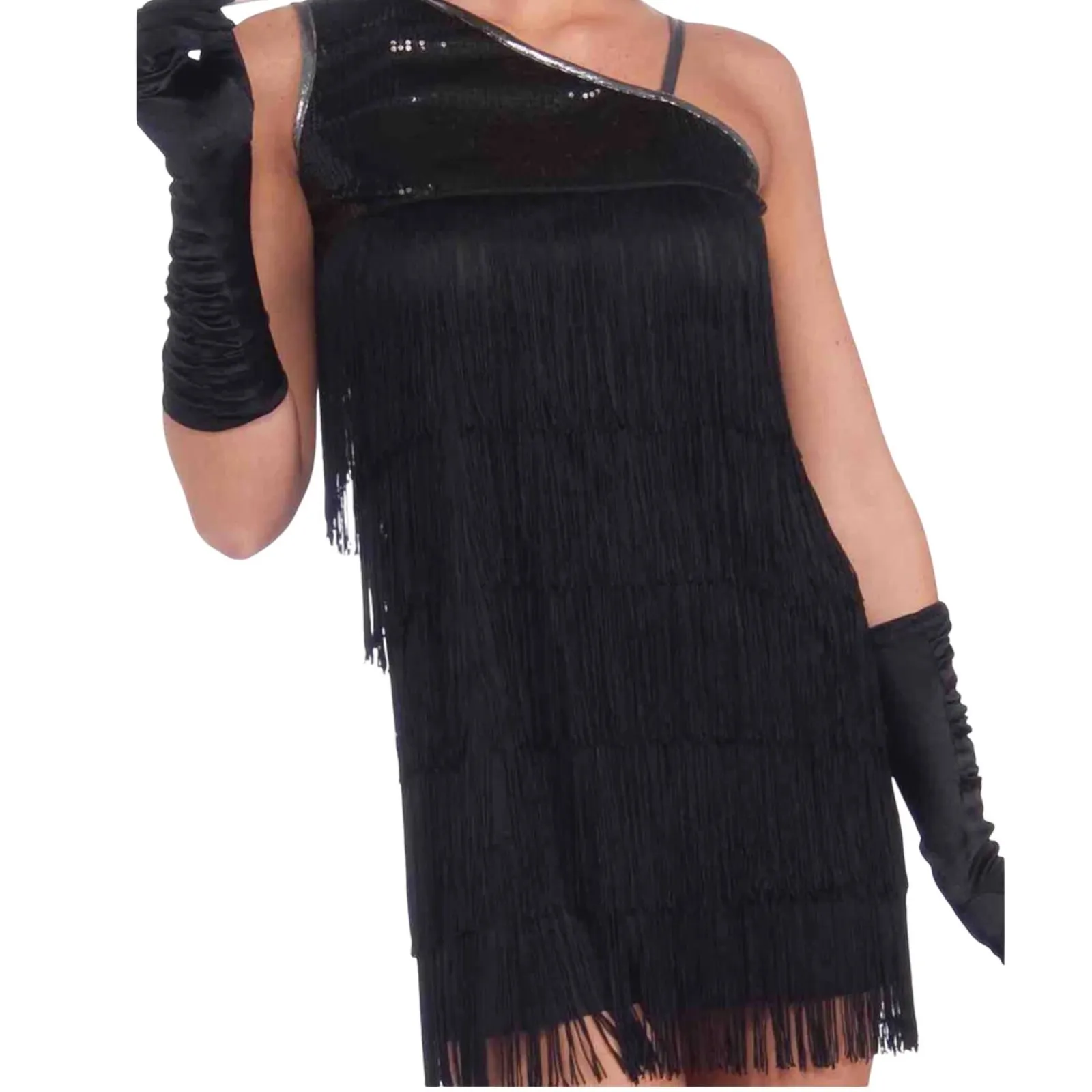 Balera Sequin Fringe One Shoulder Dress Black Sleeveless Flapper‎ Costume - Image 5