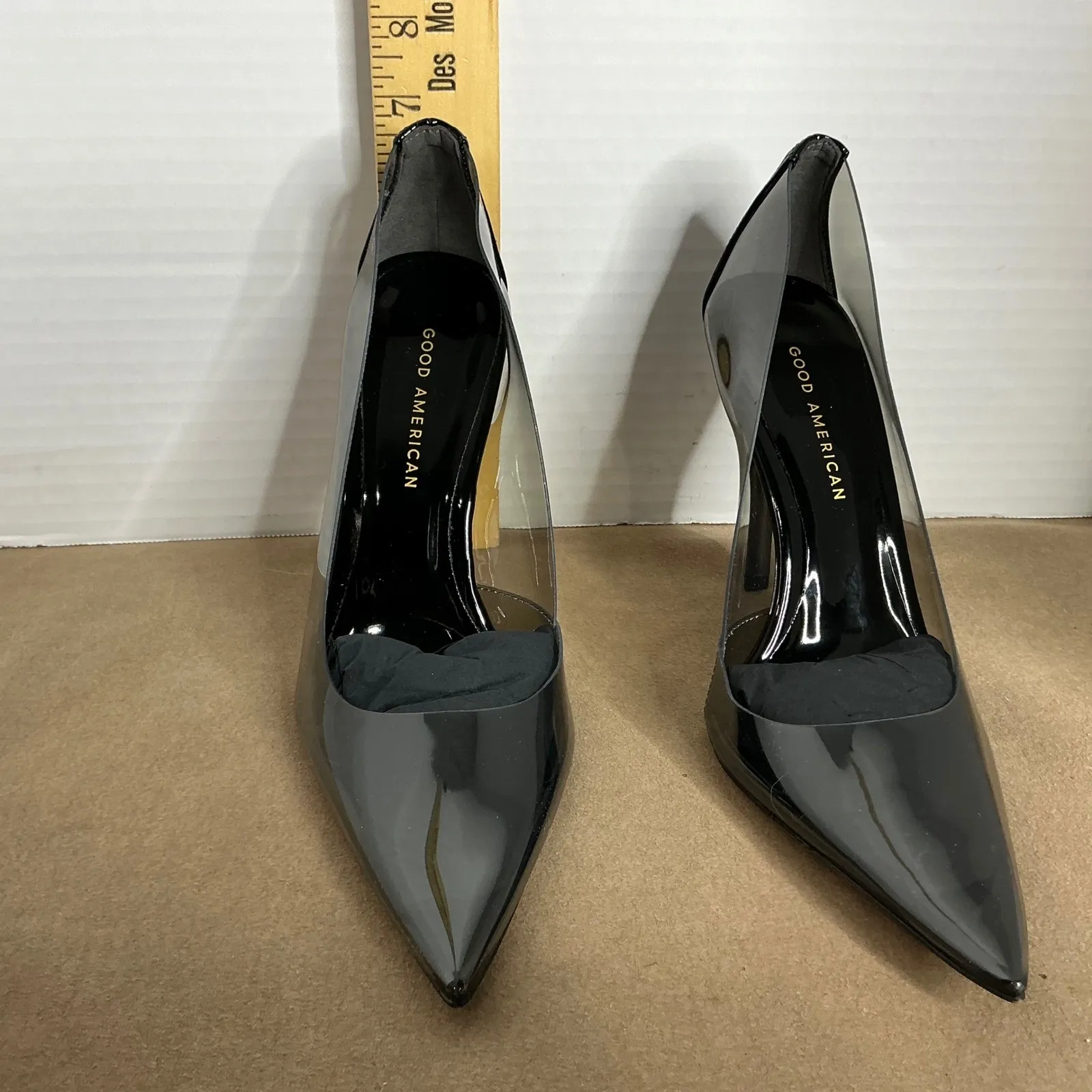 Good American Women's Heels Size 9 Pointed Toe Pumps‎ Clear Black Vinyl Stiletto - Image 10