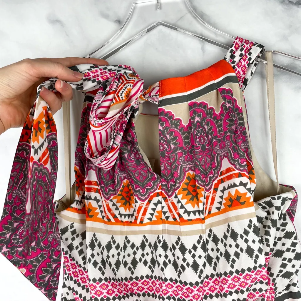 NWT Chicos Pleated High Neck Scarf Print Sleeveless A Line Maxi Dress Boho S - Image 7