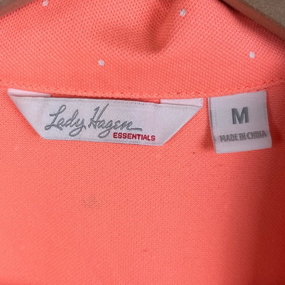 Lady Hagen Women's V-neck Golf Tank Top Neon Orange Polka Dot Logo Size Medium - Image 5