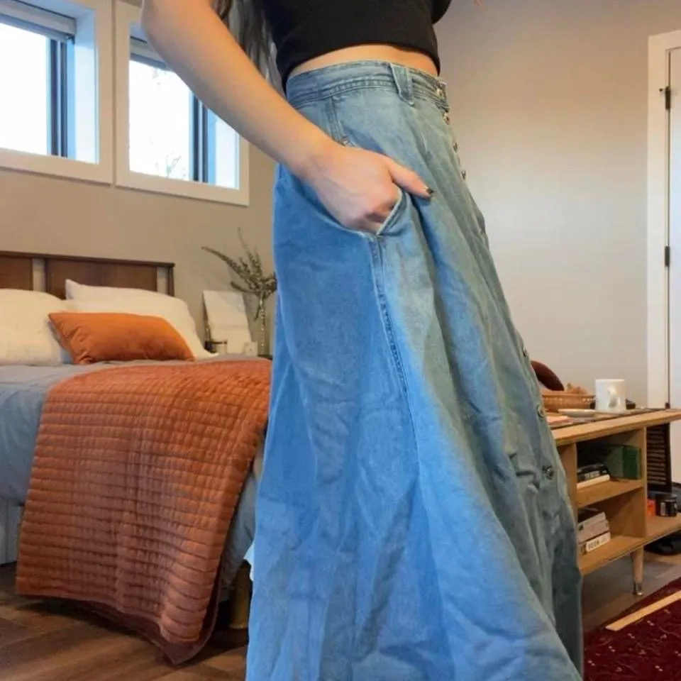 Vintage 90s jean button up midi skirt 🔥 Blue Size 8 - Image 3