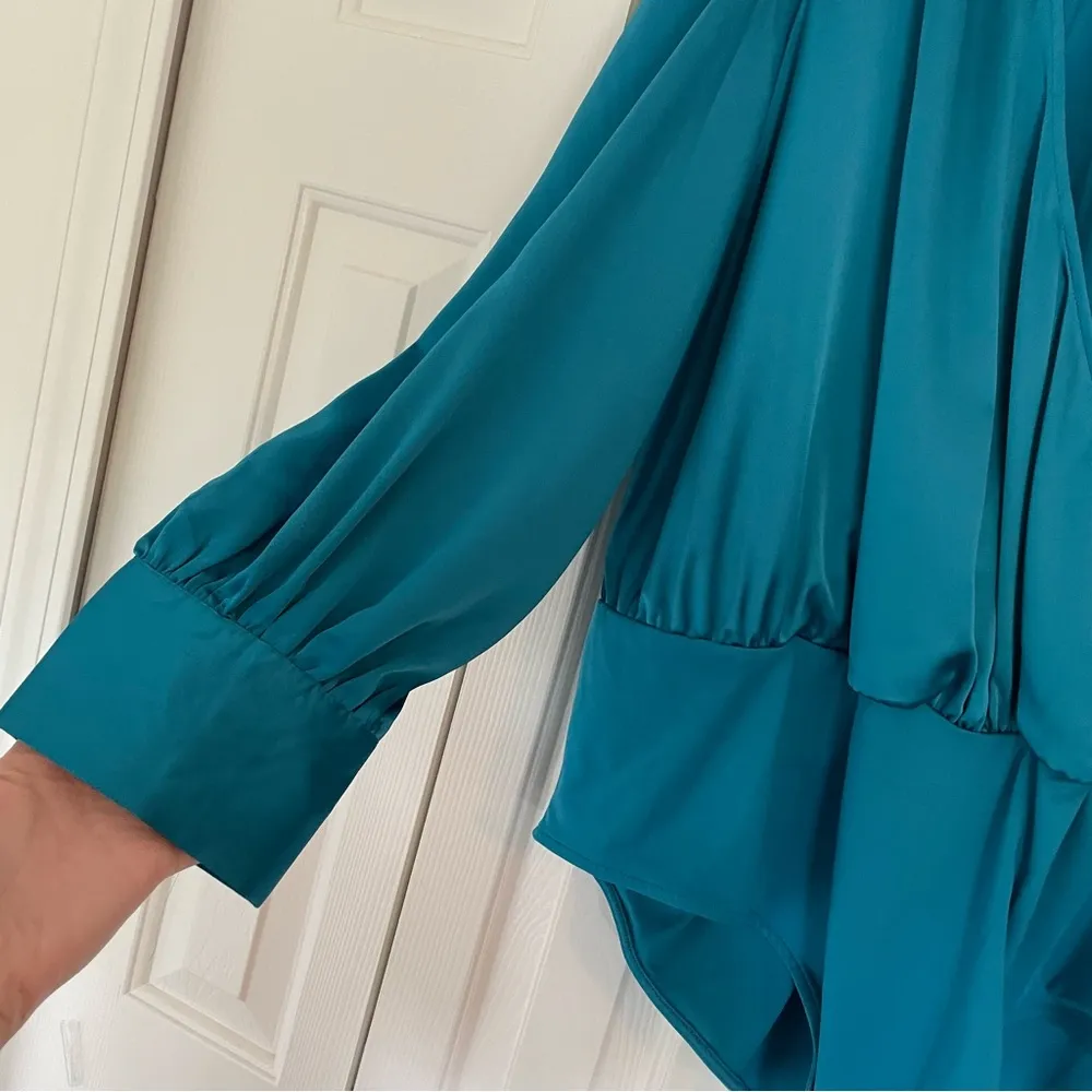 Sergio Hudson Teal Blue Satin Crossover Wrap Bodysuit Sz 1X - Image 12