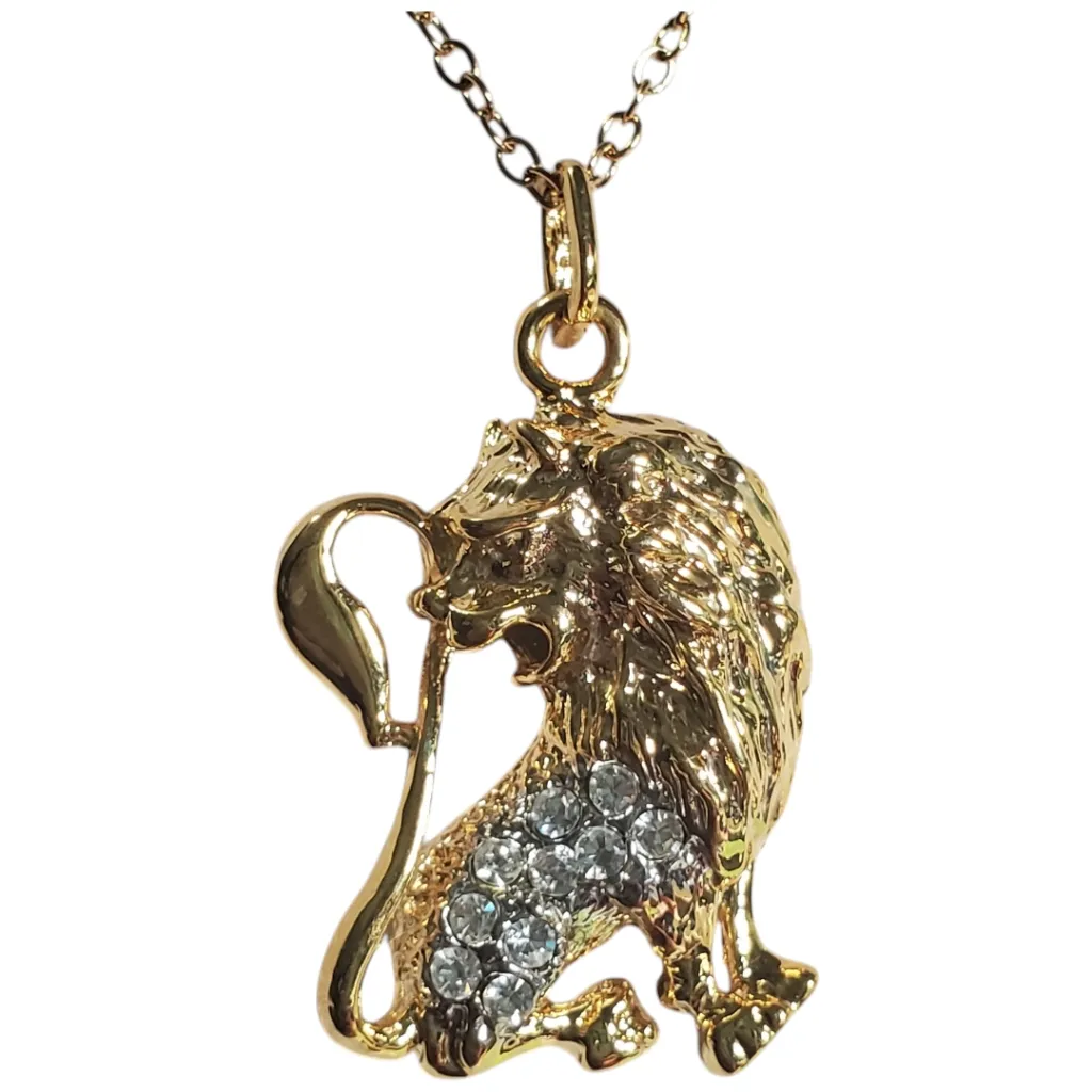 Lion Pendant Clear Swarovski Crystals Gold Tone Stainless 20' Necklace - Image 2